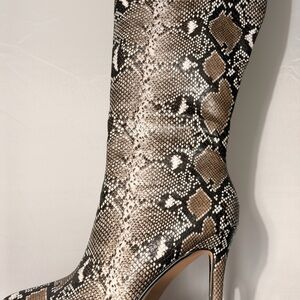 Snake-Print Stiletto Knee Boot - Brown/Black
